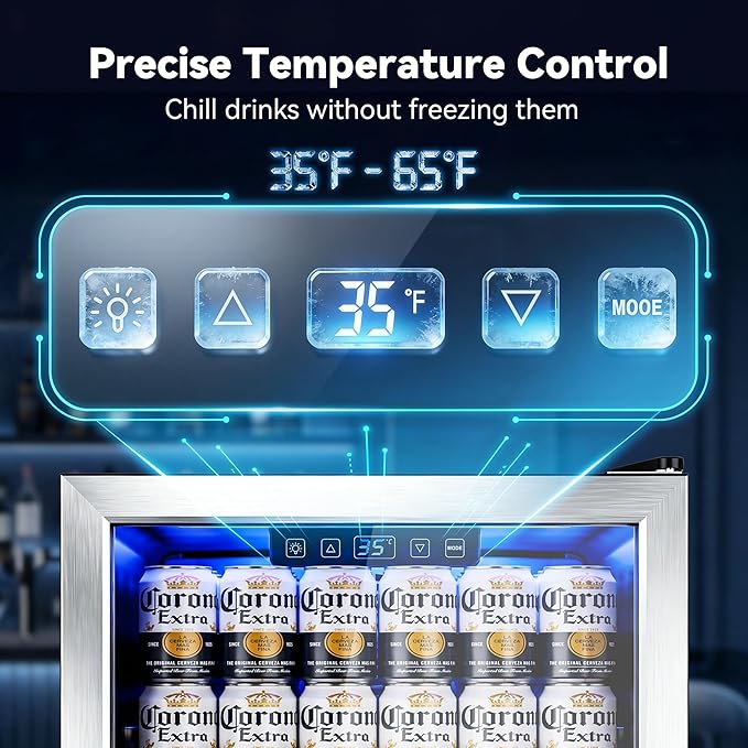 Manastin Beverage Refrigerator Cooler-Mini Fridge Freestanding Cooler with Glass Door, Adjustable Shelves & Digital Temperature Display for Drink, Wine or Beer (Silver, 2.47 Cu.Ft)