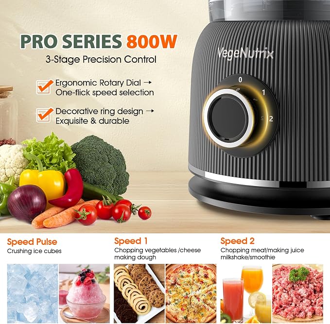 Food Processor and Blender Combo, 88 oz Food Chopper for Meat, Vegetable and Dough, 70 oz 800W Glass Jar Blender with 2 Speeds and Pulse for Smoothie, Nutrient Extractions, and More