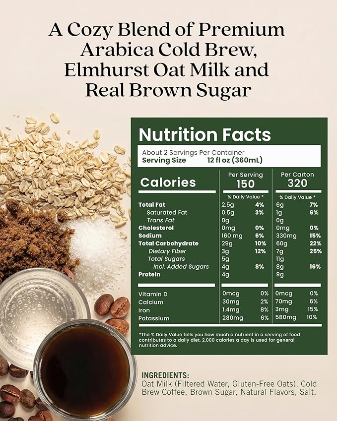 Elmhurst 1925 Brown Sugar Oat Milk Latte – Plant-Based, Vegan, Dairy-Free Latte Made of Whole Grain Oats, Cold Brew Premium Arabica with 95mg Caffeine & Real Brown Sugar – 25.4oz (Pack of 6)