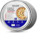 New Star Foodservice Restaurant-Grade Aluminum Pizza Pan/Tray with Wide Rim, 16 Inch, Pack of 6