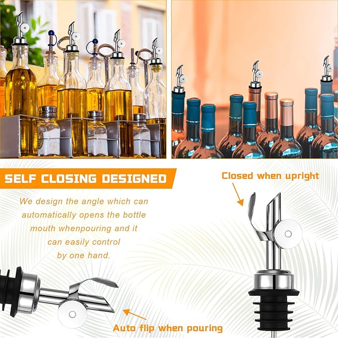 Blulu 24 Pcs Olive Oil Bottle Spout Stainless Steel Oil Dispenser Spout Weighted Liquor Spout Bulk Self Closing Olive Oil Spout Bottle Pourers for Wine Syrup Home Bar Accessories(Silver)