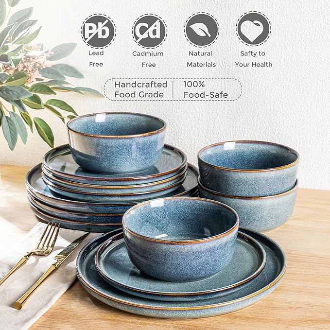 AmorArc Stoneware Dinnerware Sets,Round Reactive Glaze Ceramic Plates and Bowls Sets,Highly Scratch Resistant | Microwave & Dishwasher Safe,Service for 8 Dishes Set (24pc)