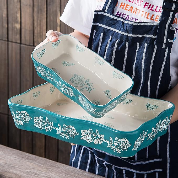 Baking Dish Casserole Dish Ceramic Lasagna Pan 2-Pcs Bakeware Sets Baking Dishes Baking Set Baking Dish Set