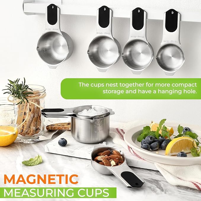 Spring Chef Premium Swivel Vegetable Peeler, Teal & Stainless Steel Magnetic Measuring Cups, Set of 7, Black - 2 Product Bundle