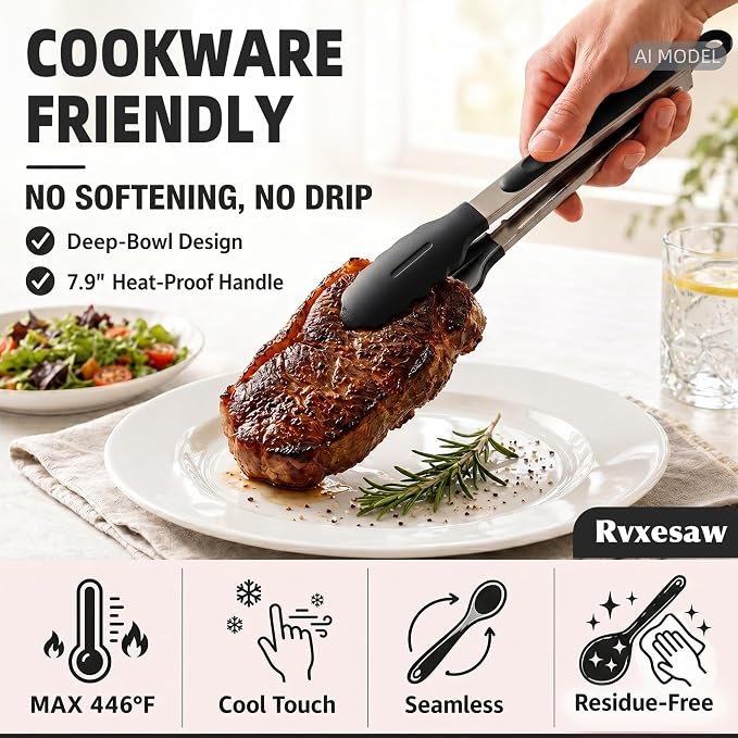 Kitchen Utensils Set,9 PCS Silicone Cooking Utensils Set Spatula Set,Non Toxic Cooking Utensils,Tongs,Spoon,Whisk,Brush,BPA Free Kitchen Gadgets for Non-Stick Cookware,Home Essential(Black-9P)