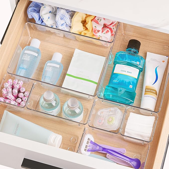 Vtopmart 4 Pack Bathroom Storage Organizer and 66 PCS Clear Plastic Drawer Organizers Bins