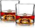 LIITON Mount Fuji Heavy Crystal Whiskey Glasses Gift Set of 2, Thick Freezable Bourbon Glass 1lb Each, Premium Whiskey Gifts for Men, Frozen Crystal Chills Cocktails, 10 oz