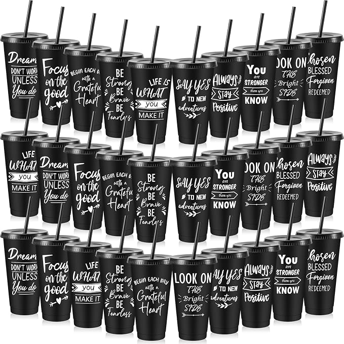 Uiifan 30 Pcs Inspirational Cups Bulk Appreciation Gifts for Employee Coworker Staff Team Thank You Gifts, Office Prizes for Adults Work Party Favors, Associates, Giveaways (Black)
