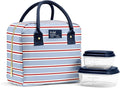 Fit & Fresh Bloomington Lunch Bag for Women - Insulated Large Lunch Box for Work with Containers, Leak-Resistant, Stain-Resistant, Zipper Closure, Rowing Stripe Blue
