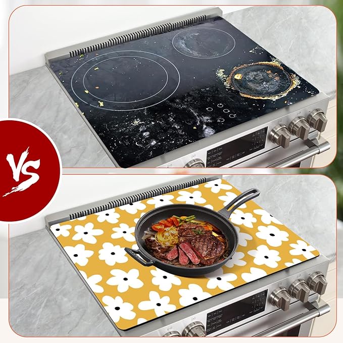 Decorative Electric Stove Top Covers, Heat Resistant Silicone Stove Cover Mat, Stove Top Protectors for Electric Flat Glass Stoves, Adds Extra Counter Space for Small Kitchens and Apartments