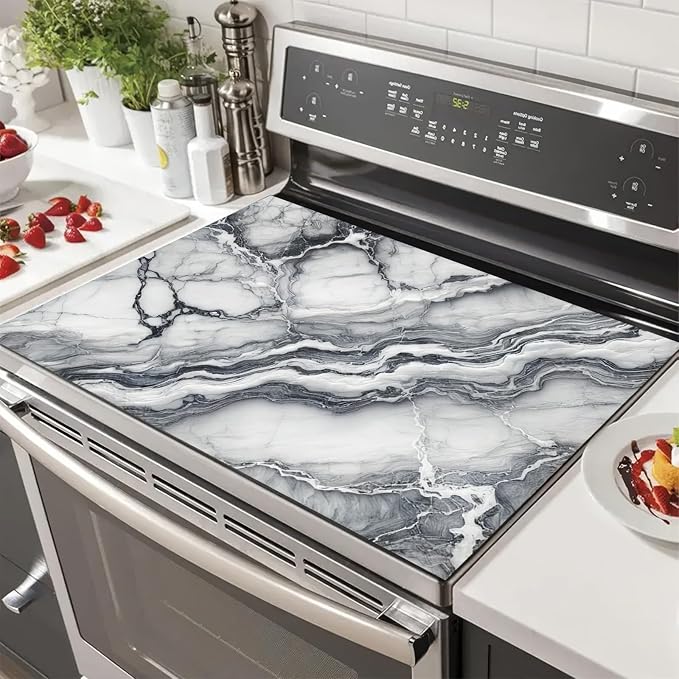 HOMETITUTE Marble Stove Top Cover for Electric 28x20 Inch Diatomite Kitchen Stovetop Cover Protector for Glass Electric Cooktop Countertop Heat Scratch Resistant Pad Modern Decor