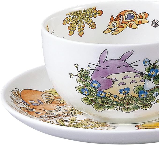 Noritake T97285A/4660-1 My Neighbor Totoro Milk Tea Cup & Saucer, 11.8 fl oz (325 cc), Large Dog Fuguri, Microwave Safe, 1 Guest, Bone China