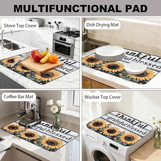 Stove Top Cover for Electric Stove, Vintage Farmhouse Style Glass Cooktop Protector, Multi-functional Kitchen Counter & Washer Top Cover