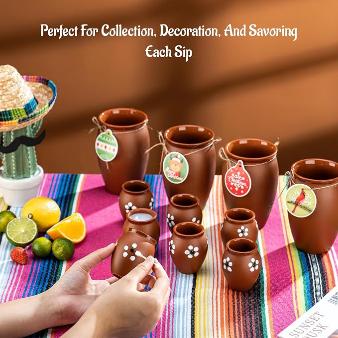 24Psc 2oz/60ml Cantaritos De Barro Mexicanos,Mini Jarritos De Barro Mexicanos Pottery Cocktail Glasses,Mexican Shot Glasses Taco Tuesday Cups For Celebration,Tequila,Margaritas