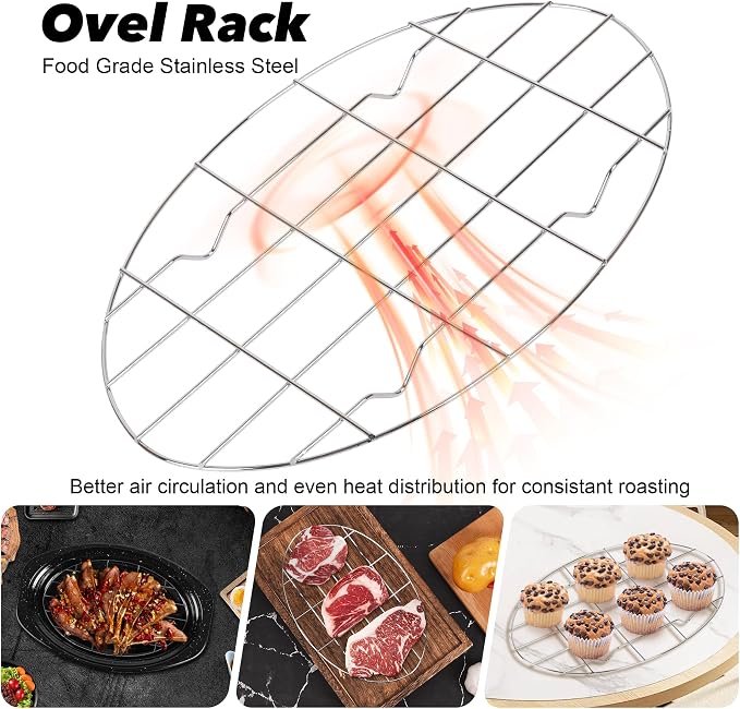 13” Roasting Pan with Lid, Small Enameled Carbon Steel Oven Roaster for Chicken, Turkey, Meat, Bread, Sourdough, Heat Resistant to 572℉, Dishwasher/Induction Safe, including Stainless Steel Oval Rack
