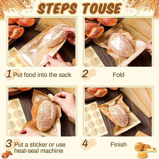 Outus 100 Pcs Cookie Packaging Bags with Seal, 5.1 x 7.5 Inch Bakery Pastry Bags with Window, Heat Sealable Grease Resistant Paper to Go Bake Sleeves for Gift Giving Donut Bread Sandwich (Brown)