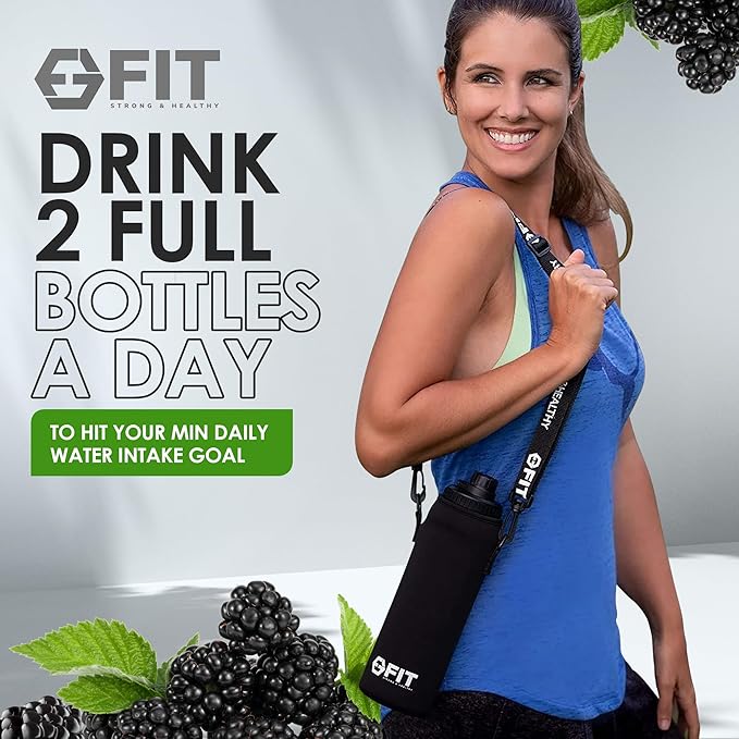FIT Strong & Healthy 32 oz Glass Meal Prep Containers & 32 oz Glass Water Bottle with Straw Lid, Thick Silicone Sleeve, Leakproof, Black, Adult, Meal Prep Set