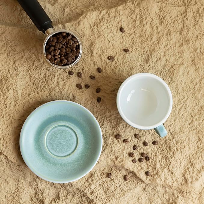 Loveramics Matt Cappuccino Cup, 8 oz Ceramic Latte Art Mug with Saucer, Thick-walled stoneware cup Set, Barista Latte Cup Set for Latte, Cappuccino, Tea - Mineral Colors (Glacier, 8OZ)