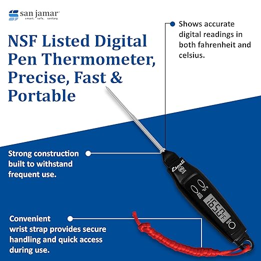 San Jamar THDGPN NSF Listed Digital Pen Thermometer, Black