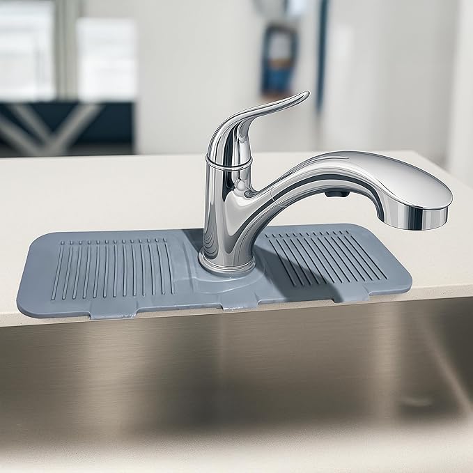 2 Pieces Silicone Faucet Mat for Kitchen Sink and Dish Drying Mat for Multiple Usage , Sink Water Splash Guard , Dish Mat , Draying Mat for Kitchen Counter-Grey