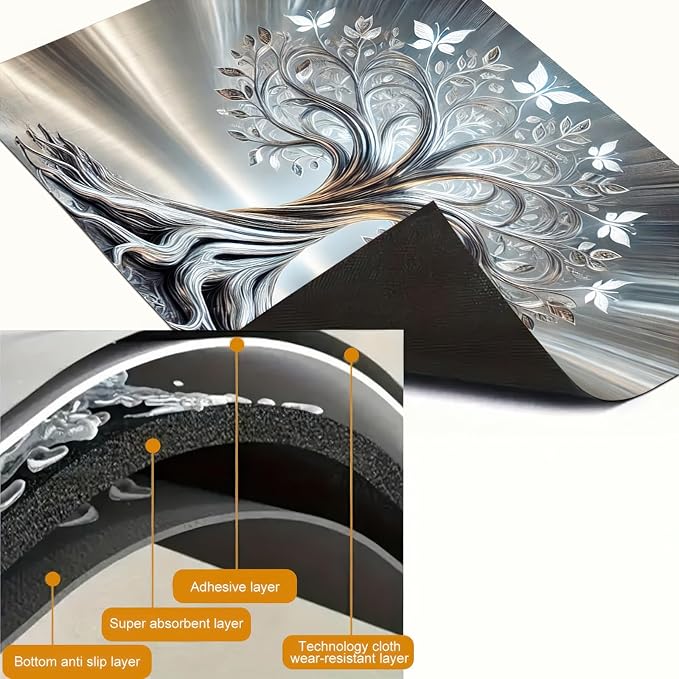 HOMETITUTE Silver Tree Stove Top Covers Pad Kitchen Decorations Dish Drying Mat 28 x 20 inches Tree of Life Coffee Bar Mats Absorbent Pad Fit Coffee Maker Machine Dish Drying Kitchen Decor
