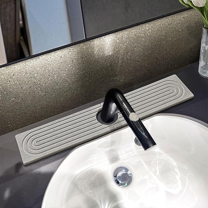 Faucet Mat For Kitchen Sink, 15.7" Diatomite Kitchen Sink Splash Guard, Super Absorbent, Sink Faucet Mat Splash Guard, Faucet Sink Splash Guard For Bathroom Counter (Light Gray)