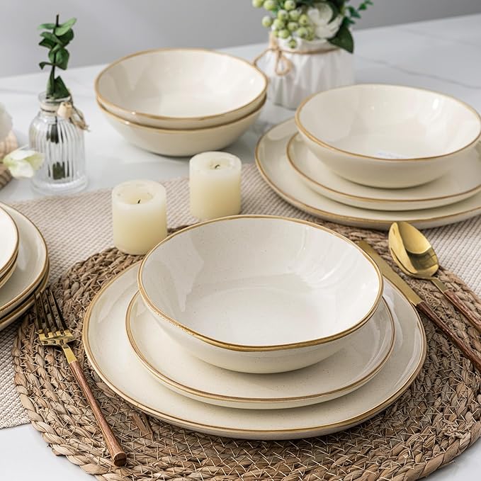 AmorArc Ceramic Dinnerware Sets,Handmade Reactive Glaze Stoneware Plates and Bowls Sets,Highly Scratch Resistant | Dishwasher & Microwave Safe Dishes Set,Service for 4 (12pc)