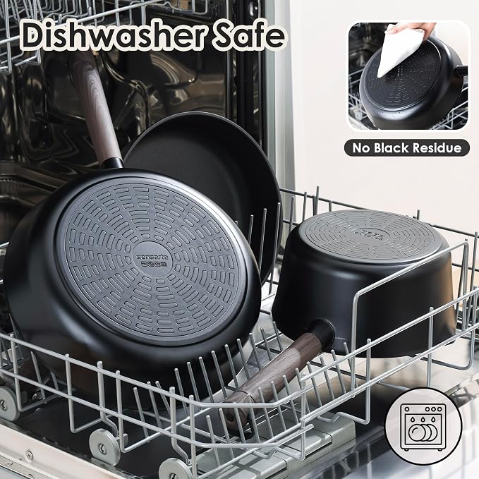 SENSARTE 14 Pcs Pots and Pans Set Non stick, Non toxic Healthy Cookware Set, Induction Kitchen Cooking Set, PFOA/PFOS Free, Black