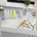 Large Stone Drying Mat for Kitchen Counter, 24" × 16" Diatomite Dish Drying Mat, Ultra Absorbent Diatomaceous Earth Dry Stone Mats with Dish Rack for Dished, Bottles, White Marble