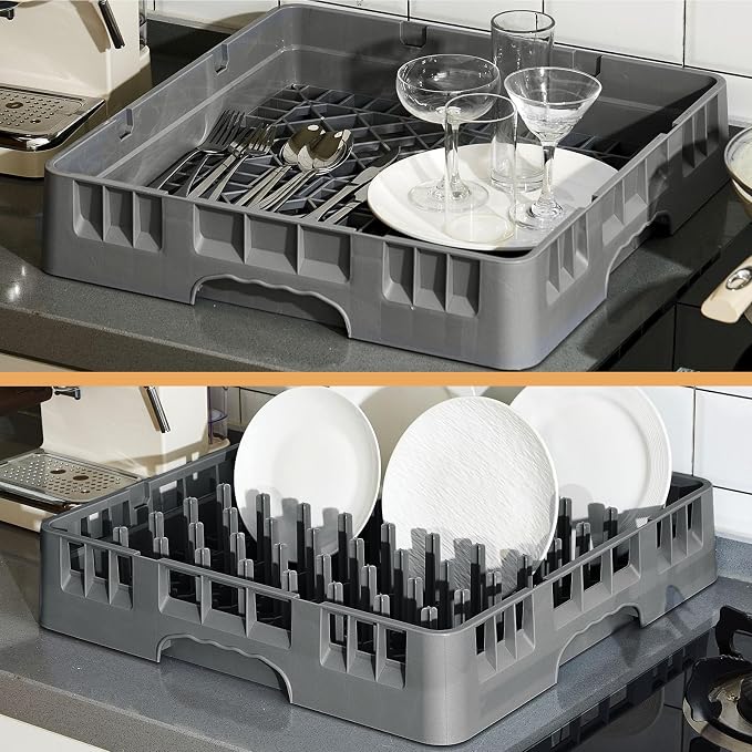 Aurelema Commercial Dishwasher Tray Rack, Commercial Dish Drying Rack, Polypropylene Full Size Flatware Tray for Hotel Canteen Kitchen Restaurant Tableware Plate and Bowl(Basics,Peg Dish,Gray,2 Pack)