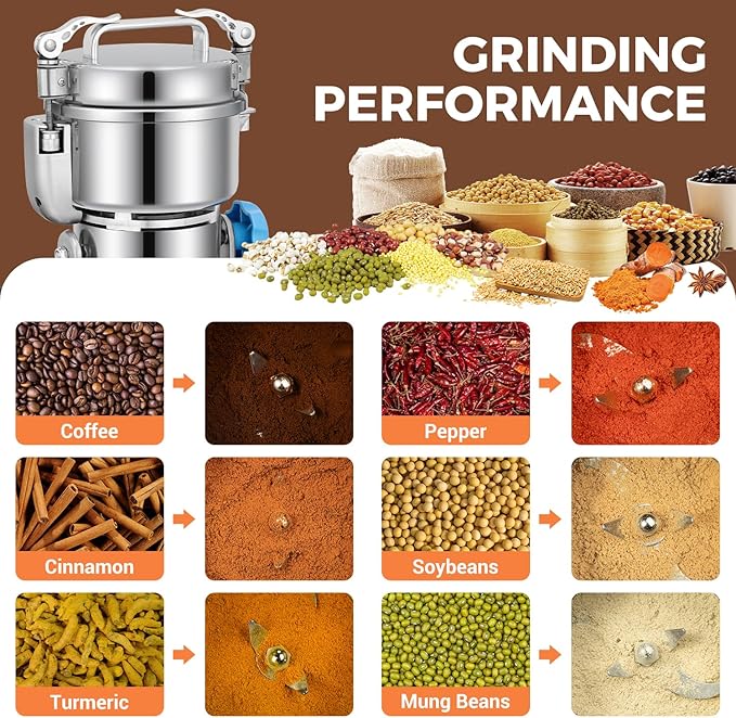 LEEVOT Grain Mill 500g Commercial Spice Grinders Electric 1500W Stainless Steel Pulverizer Dry Grinder for Grinding Wheat, Oats, Corn, Pepper, and Coffee Beans – Grinder for Kitchen.