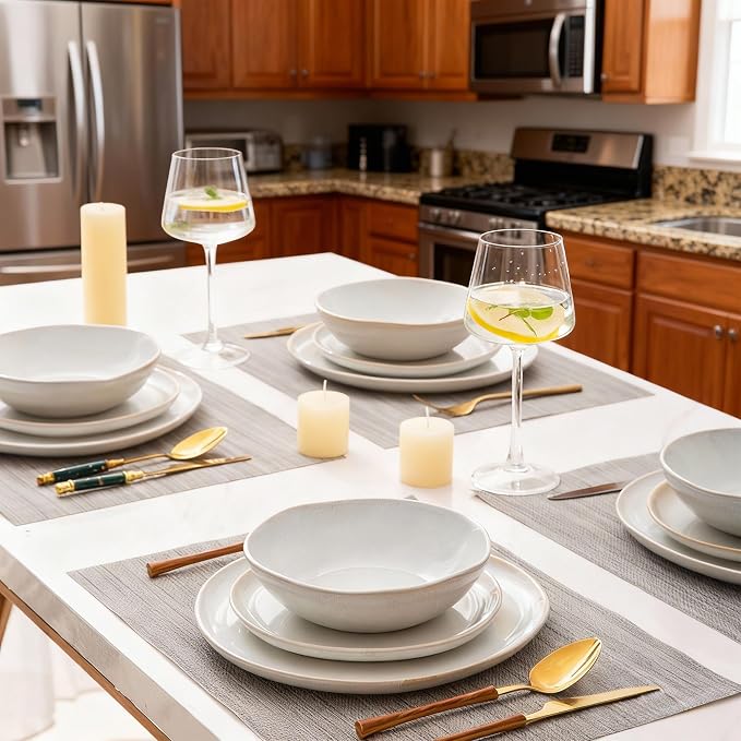AmorArc Ceramic Dinnerware Sets,Handmade Reactive Glaze Stoneware Plates and Bowls Sets,Highly Scratch Resistant | Dishwasher & Microwave Safe Dishes Set,Service for 4 (12pc)