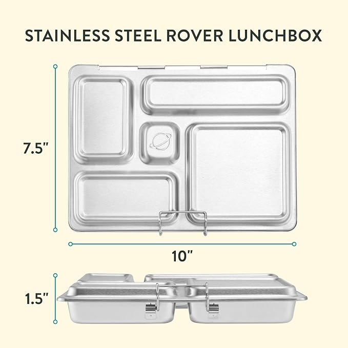 PlanetBox Rover Stainless Steel Bento Box Style Lunch Box Kit for Kids with 5 Compartments, Camo Shark Edition includes Insulated Lunch Bag, Leakproof Food Containers and Matching Magnets