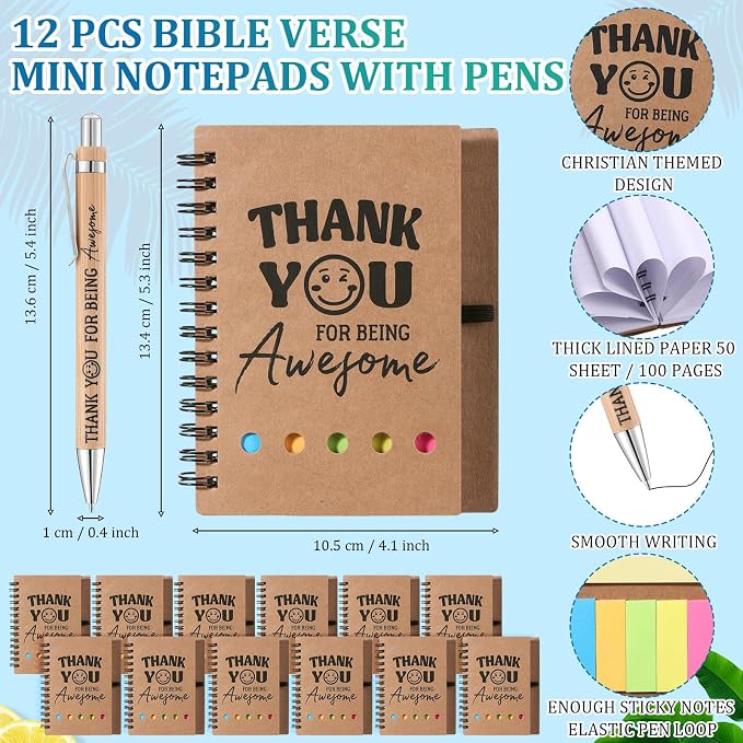Skylety 12 Set Back to School Teacher Gift Bulk Thank You for Being Awesome Staff Appreciation Gifts 16 oz Glass Cups with Lids Straws Spiral Notebooks Note Pens for Employee Team Coworker Nurse