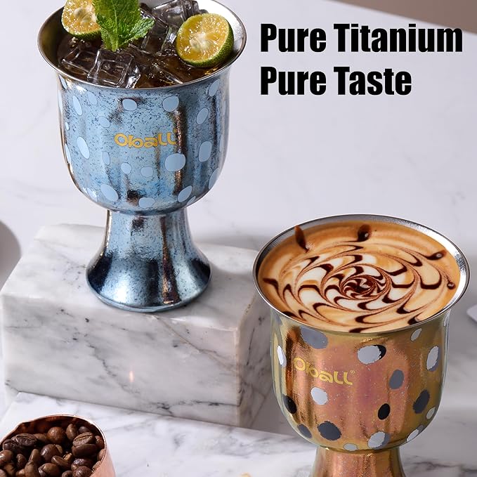 OBALL 10 oz Pure Titanium Mini Coffee Mug with Lid and Straw, Blue | Pure Taste, Lightweight, no metallic taste
