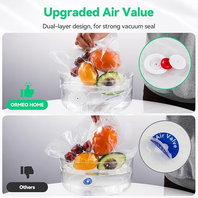 Vacuum Sealer Bags 30PCS Reusable Sealing Zipper Bags BPA-Free 2 Size (8.3 x 8.7 inch, 10.2 x 11 inch) for Food Storage Freezer & Sous Vide, Compatible with ORMEO HOME Sealer Machine
