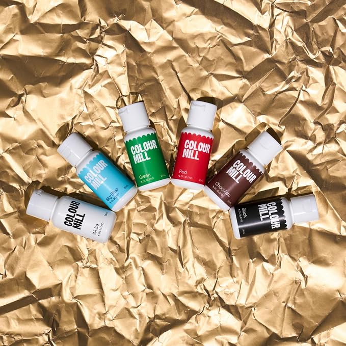 Colour Mill Oil Blend Food Coloring, Holiday Pack - 20 Milliliters Each of 6 Colors: Black, Chocolate, Green, Red, Sky Blue and White