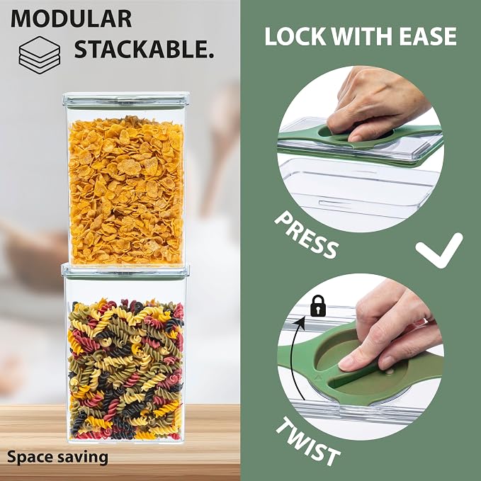 4-Pack Small Pantry Containers, 0.8 QT/0.76 L Clear SAN Food Storage Canisters with Twist-Lock Lids, Stackable for Sugar, Tea Bags, Seasoning, Nuts, Snacks (Black)