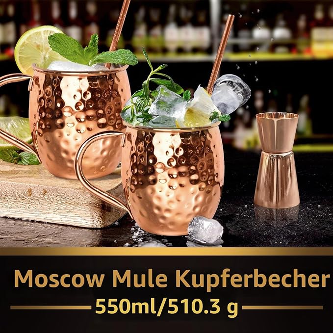 LINALL Moscow Mule Copper Mugs- Set of 2 Copper Plated Stainless Steel Mug 18oz, for Chilled Drinks (2 pcs)
