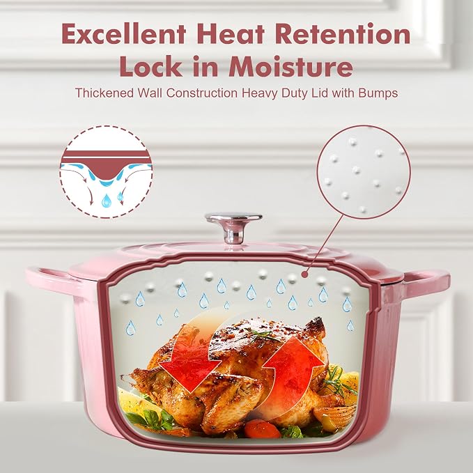 SENSARTE Enameled Cast Iron Dutch Oven Pot with Lid 3.5/5.5/6.5 Quart Heavy-Duty Round Dual Handles Kitchen Pot with Cotton Potholders & Silicone Trivet, Pot for Bread Baking, Stews, Braising, Roasting, Oven Safe, 5.5 Quart, Pink