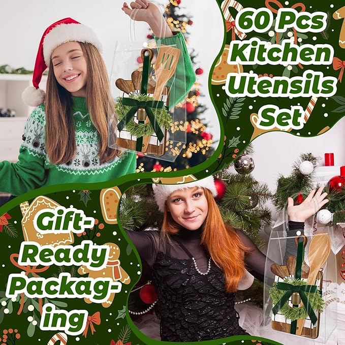 6 Set Christmas Kitchen Utensils Gift Bulk Cheese Charcuterie Board Kit Knife Set Holiday Wreath for Christmas Kitchen Holiday Gift Party Decor Xmas Party Decor Friends Family Lover Presents