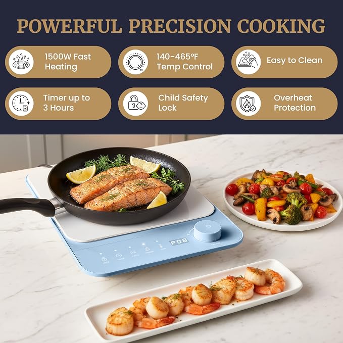 Elite Gourmet Slim Portable Induction Cooktop, 1500W Countertop Burner with 10 Power Levels & Temperature Control (140°F–465°F), Ultra-Slim 2" Design, Digital Touch Controls, Timer & Child Lock