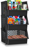 TidyFriend 3 Pk Large Stackable Storage Bins Open Front for Pantry Organizers and Storage, Pantry Storage for Food, Kitchen and Home Organization, Plastic Storage Bins, Dorm Room Essentials (Black)