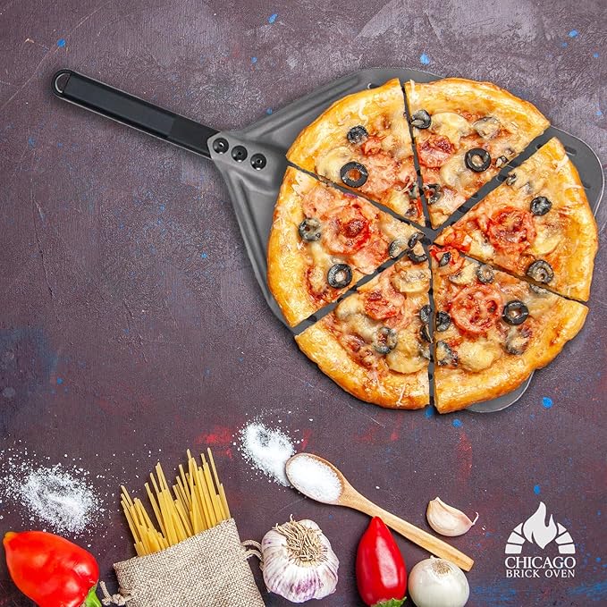 Chicago Brick Oven Perforated Pizza Peel - 12"x15" Anodized Aluminum Pizza Steel, 11" Handle, 26" Overall Length - Ideal Pizza Turning Peel for Pizza Oven, Brick Oven, Baking Bread