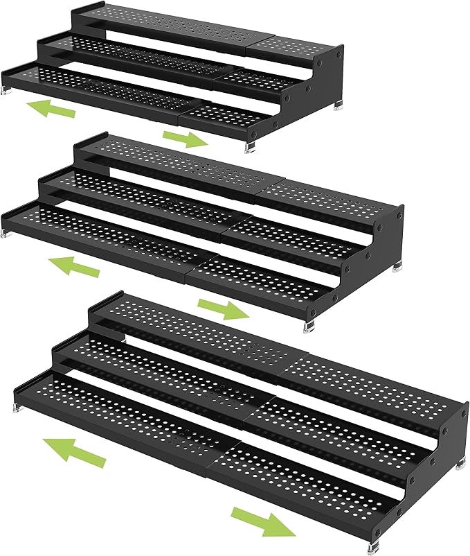 Jojocross Metal Spice Rack Organizer for Cabinet, 3 Tier Expandable Spice Storage Shelf, Great for Kitchen Cabinets, Cupboard,Pantry and Countertop More,Metal Plate with Hole(3PACKS/Black)