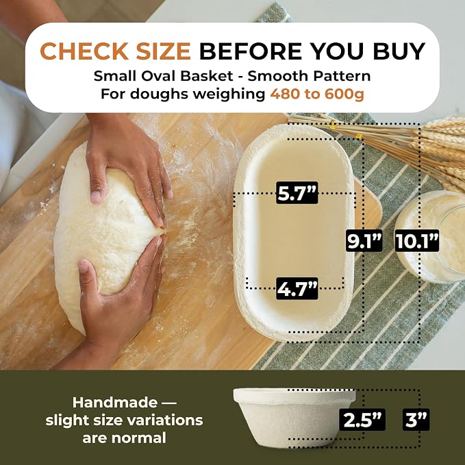 Bulka Small Oval 500g Banneton Bread Proofing Basket Pressed Wood Pulp Brotform - Plane Non-Stick Batard Sourdough Banneton Basket, Made in Germany.