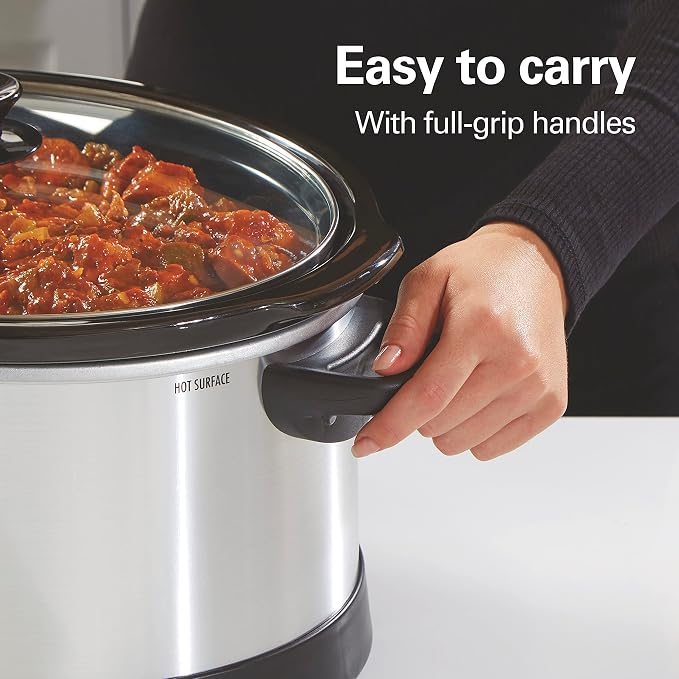 Hamilton Beach Set & Forget 8 Quart Programmable Slow Cooker | Flexible Cooking Options With 3 Heat and Adjustable Time Settings | Dishwasher-Safe Stoneware Crock & Glass Lid | Silver