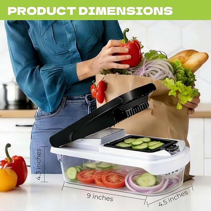 Multifunctional 17 in 1 Mandoline Slicer for Kitchen, Potato Slicer & Veggie Chopper with 6 Blades, Peeler, Safety Gloves, Easy Clean Food Chopper