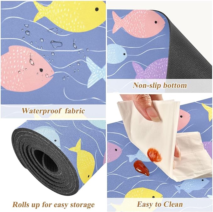 2-in-1 Table Runner Trivet for Hot Dishes Heat Resistant Hot Plate Mat Pad 39x12 Inch Waterproof Table Protector Trivets for Countertop Non Slip Decorative Blue Fishes and Water Ripple