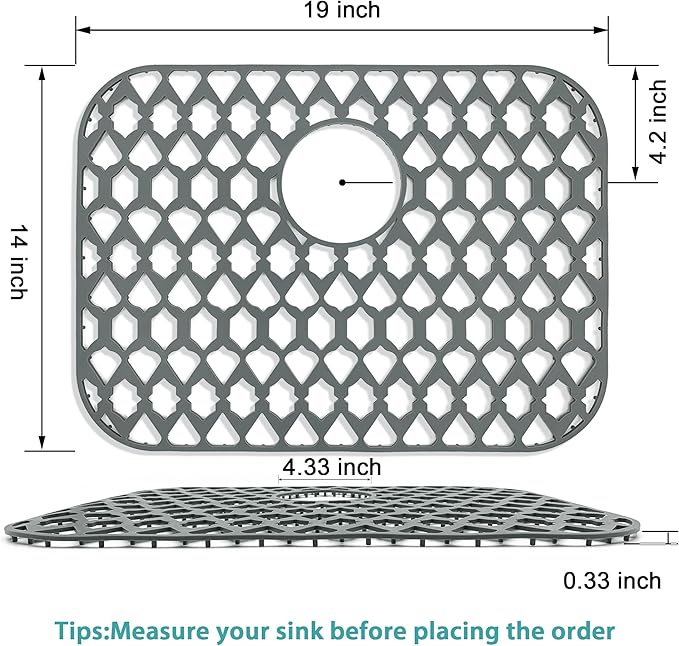 SAMSIER Silicone Sink Protectors Mats (13x11 & 14x12 & 16x12 & 18x16 & 19x14 & 21x16 & 22x13 & 25x16 & 26x14 & 28x14 & 30x16) for Bottom of Kitchen Sink (19”x14”, Rear Drain)